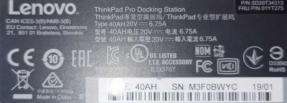 4x ThinkPad Pro Docking Station 40AH 40AH0135EU (USB-C Type-C) in Dortmund