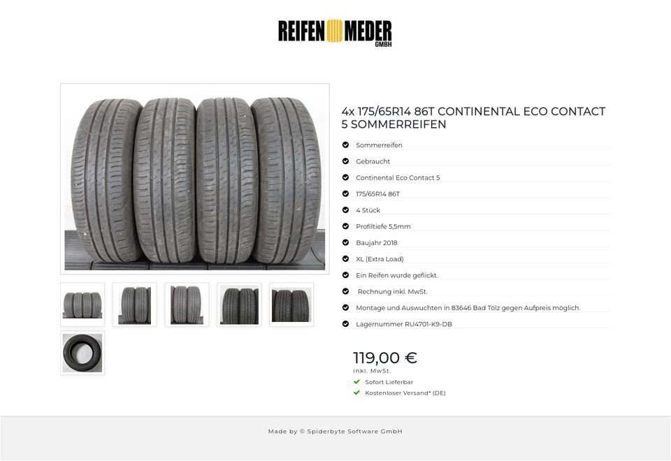 4x 175/65R14 86T CONTINENTAL  ECO CONTACT 5 SOMMERREIFEN #142T in Bad Tölz