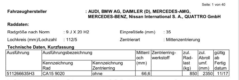 Alufelgen für Audi , BMW, Mercedes usw. auf 255 /30/20 Hankook SR in Mering