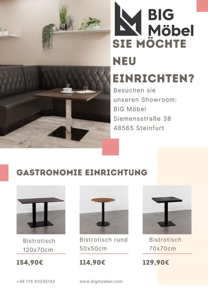 Gastronomie Möbel Inneneinrichtung Terrassenstühle Tischgestelle Bistrotische Sitzbank Outdoor Möbel in Metelen