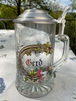 Bierkrug Glas Zinndeckel Gerd Mit Namen Hufeisen Pilze Nordrhein-Westfalen - Velbert Vorschau