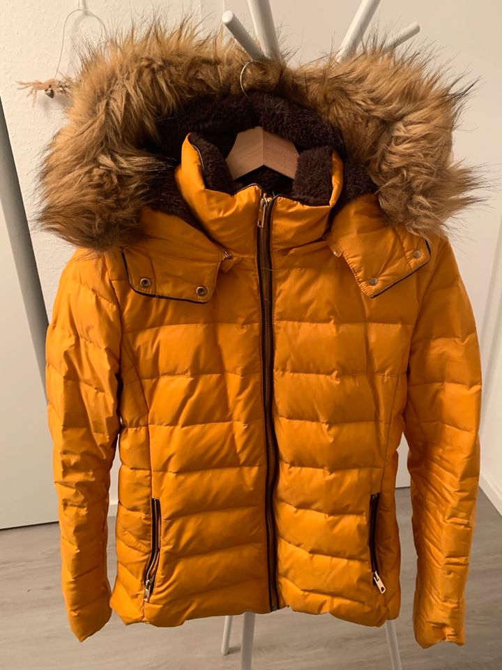 Winterjacke Zara in gelb mit braunem Fell XL in Freudenberg