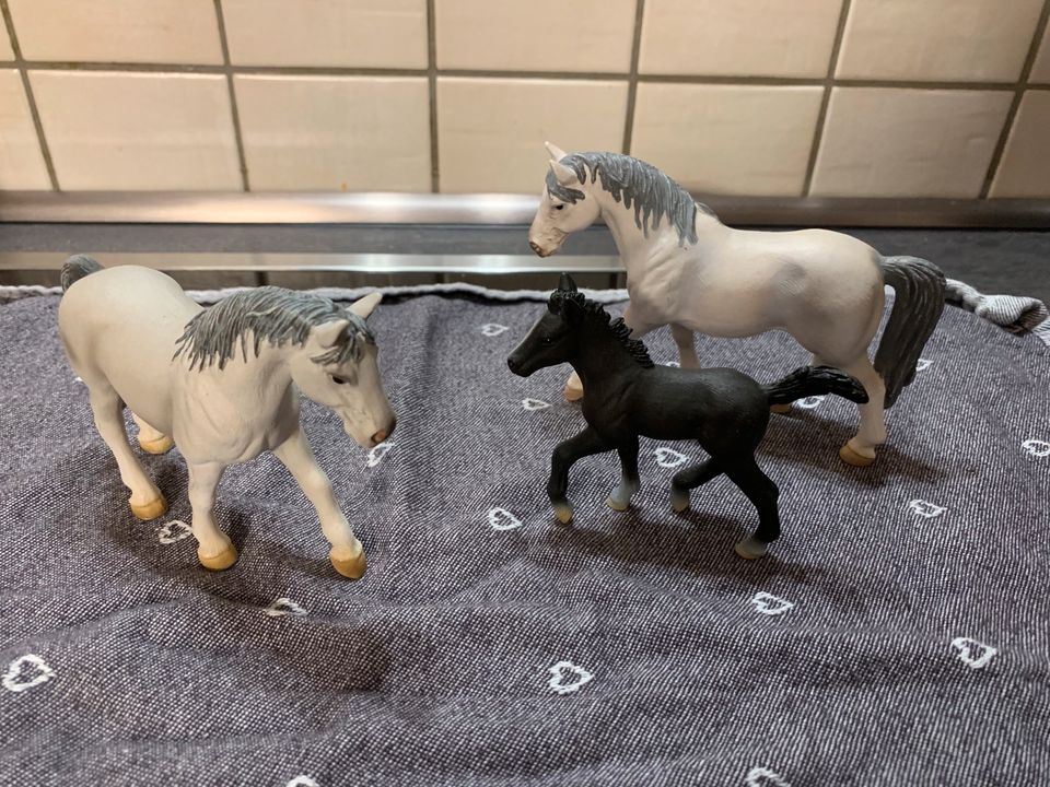 Schleich Jeep + Pferdeanhänger mit 3 Pferden in Brüggen