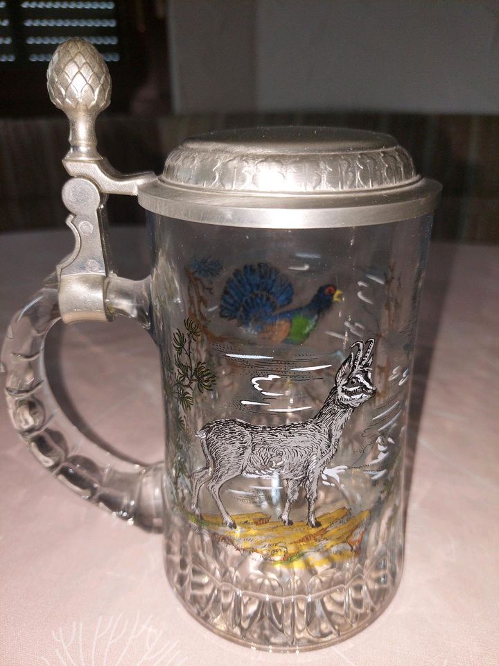 Glasbierkrug mit Zinndeckel in Werdau