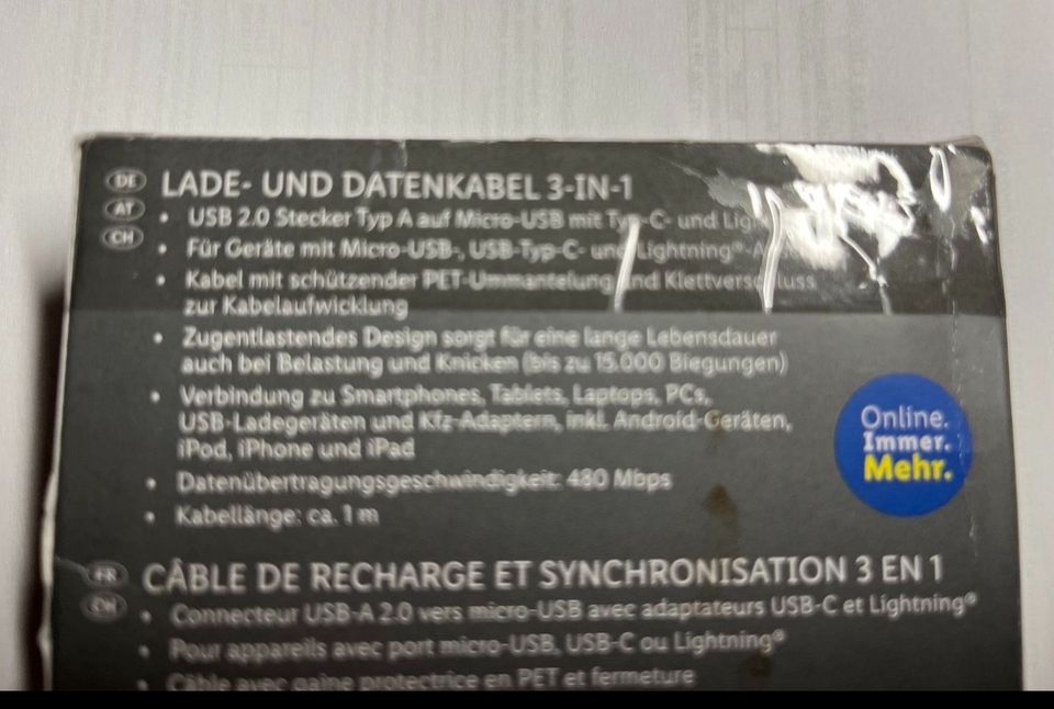 3 in 1 Ladekabel Datenkabel Lightning USB C Micro USB in Reutlingen