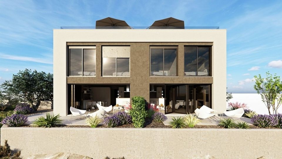 Kroatien, Tisno: Moderne Doppelhaushälften mit Dachterrasse und Meerblick - Immobilie H2364 in Rosenheim