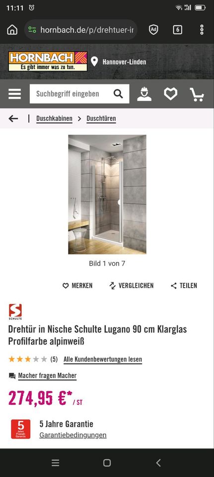 Duschwand Duschtür Glastür Dusche Neu! in Bissendorf