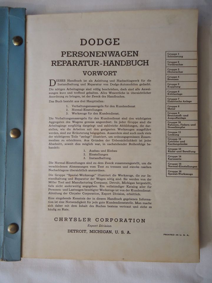 Dodge PKW Modell D5 von 1937 Reparaturhandbuch deutsch Org. ! in Görlitz