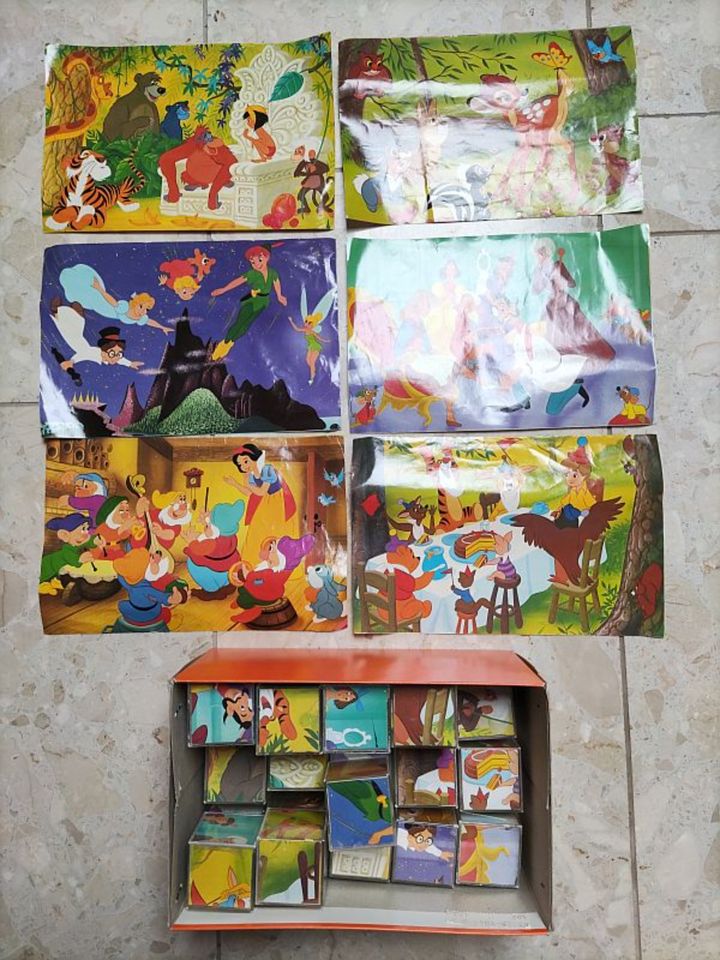 Süßes Würfelbild Puzzle 6 Disney Motive Lernspielzeug 1970er in Reutlingen