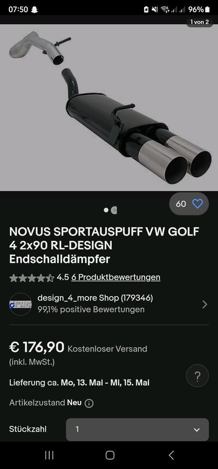 Golf 4 1.4/1.6/1.8/2.0 Novus Endschalldämpfer in Ahlen