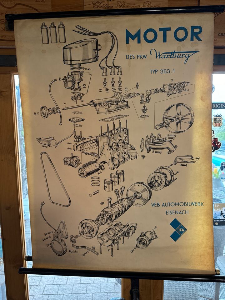 Lehrtafel Rollbild Wartburg 353 Motor in Döbeln