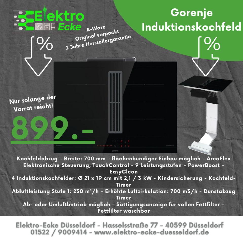 Induktionskochfeld mit integriertem Dunstabzug - 2 in 1 - 70cm breit - AreaFlex - Gorenje HET 749 BSC - A-Ware in Düsseldorf