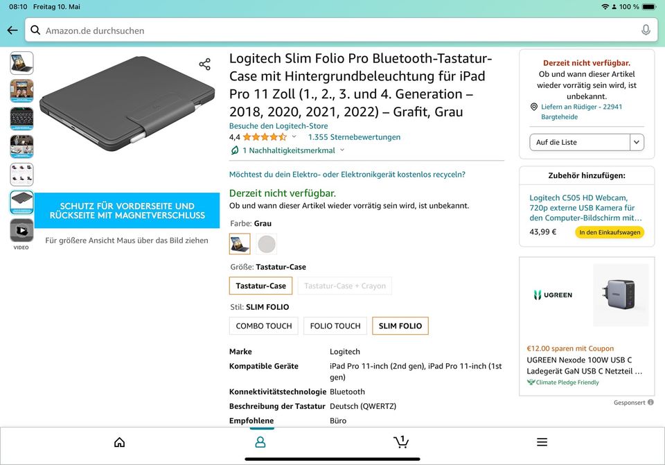 Logitech Slim Folio für iPad Pro 11 Zoll in Bargteheide