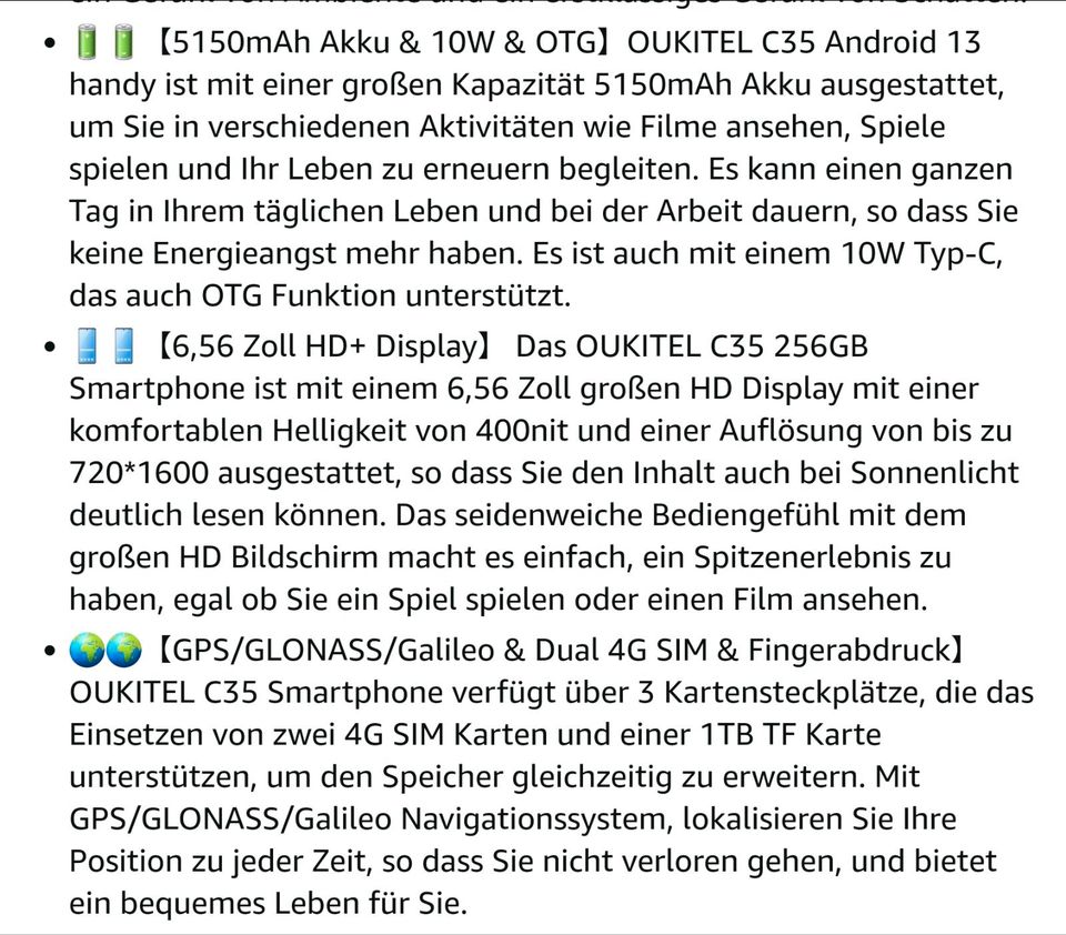 OUKITEL C35 Smartphone 256GB + 24 GB RAM 50MP in Remscheid
