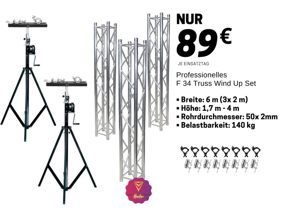 6 m Traverse / Lichtstativ / Truss / Wind Up MIETEN / LEIHEN in Berlin