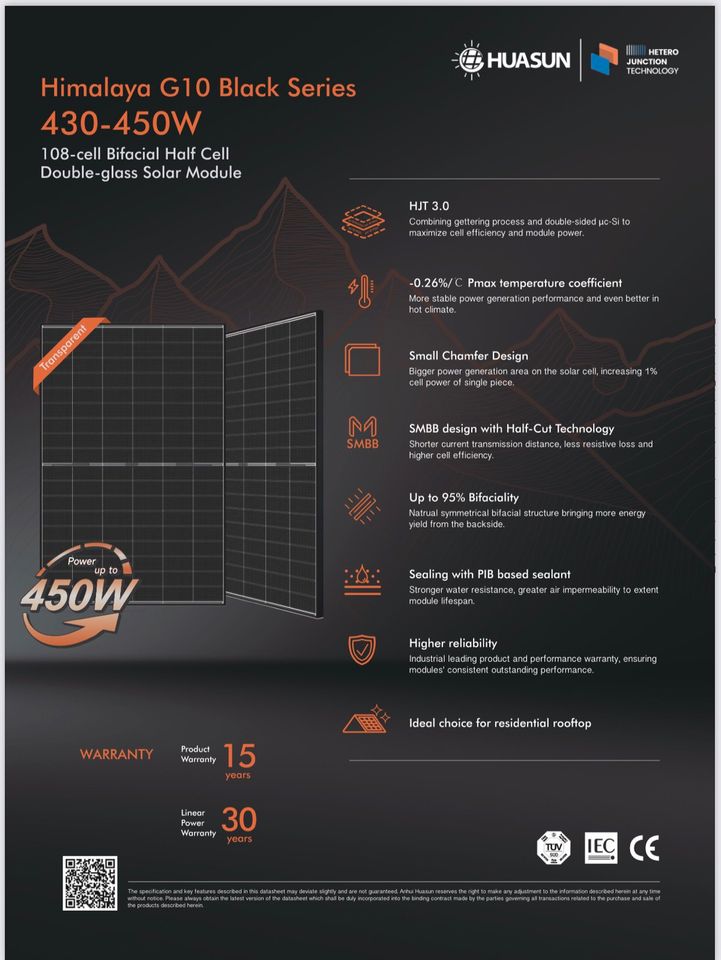 Huasun PV Solar 435W-485 Bifazial HJT Full Black Glas Glas in Siegenburg