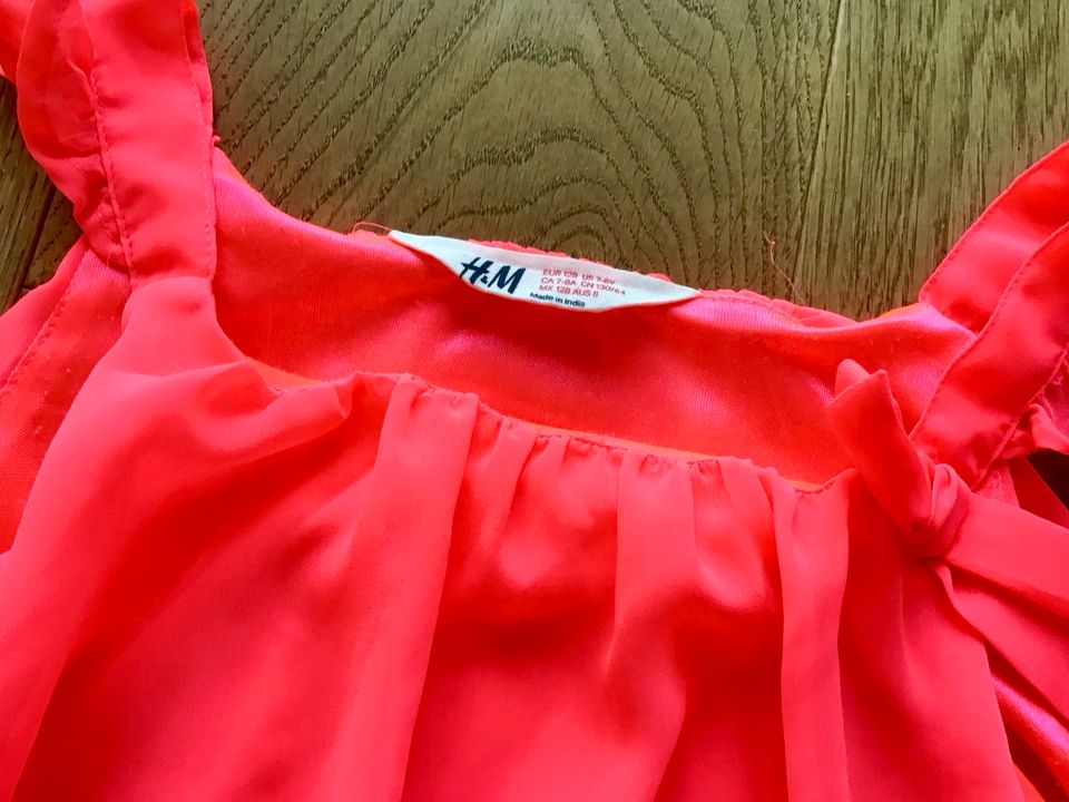 Hübsches Chiffon Kleid H&M Gr. 128 Neon pink Rüschen in Dachau
