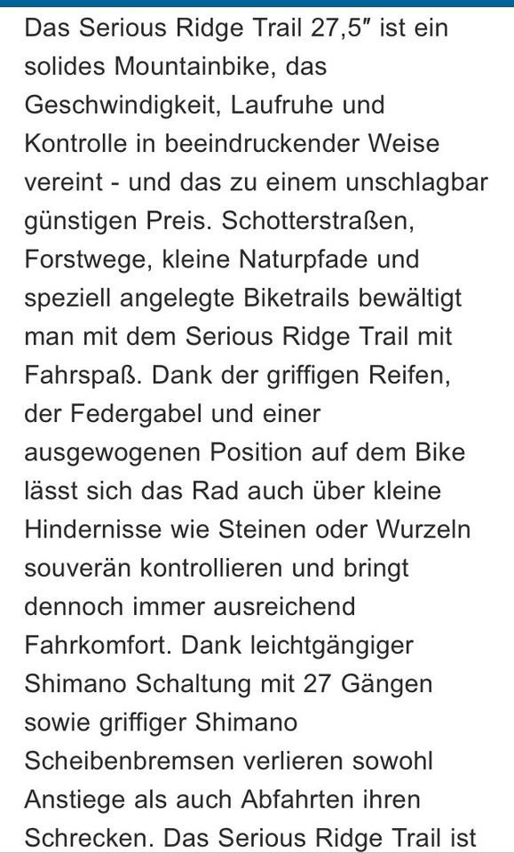 Mountainbike Serious Ridge Trail Disc 27,5“ RH 41cm Schwarz NEU in Leipzig