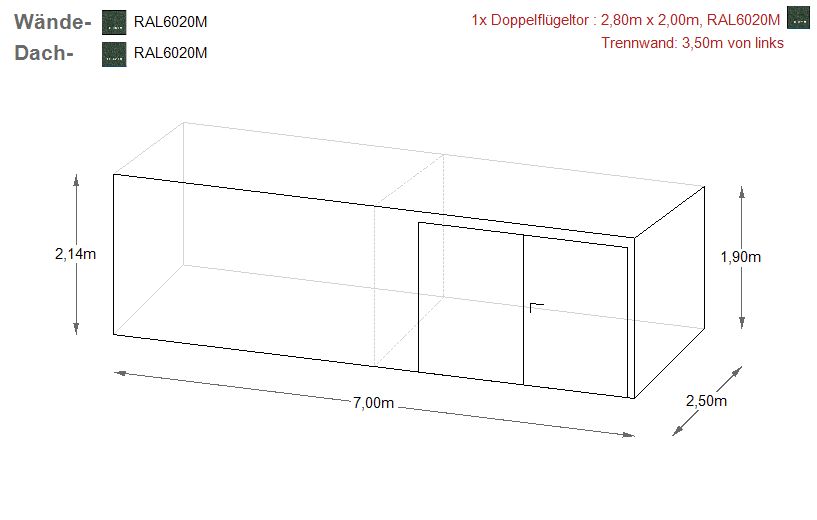 Blechgarage 7x2,5 mit Carport Metallgarage KFZ Lager | 9192! in Gemmingen