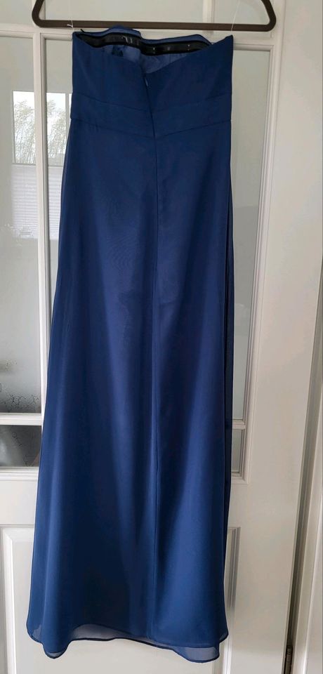 Bodenlanges schulterfreies Abendkleid blau mit Perlen Gr. XS in Sassenberg