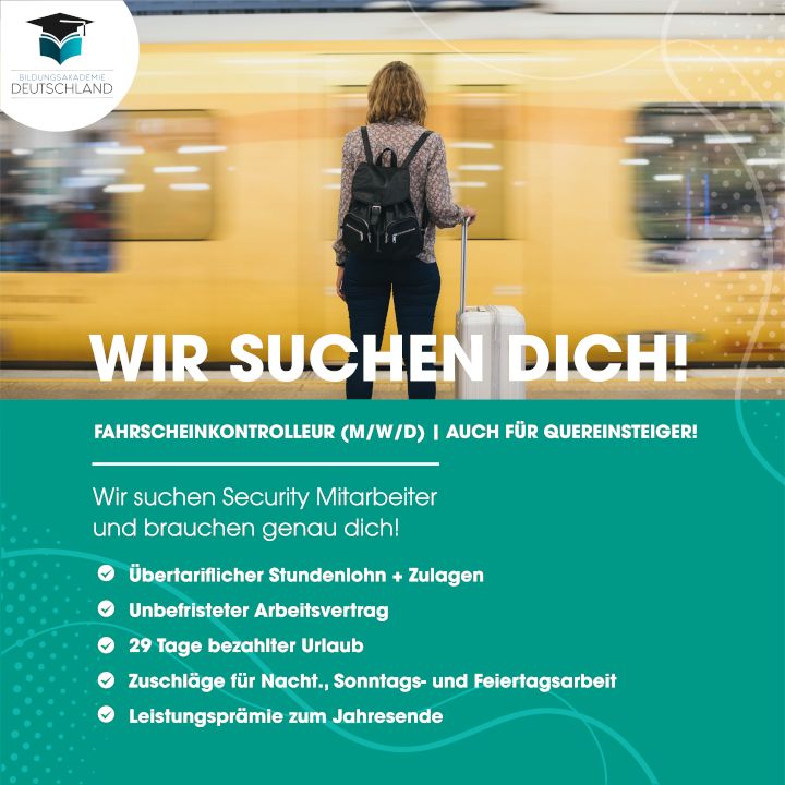 Fahrscheinkontrolleur (m/w/d) | Bis 2.900€ | Quereinsteiger!|job|security|quereinsteiger|sicherheitsmitarbeiter|vollzeit in Steinfurt