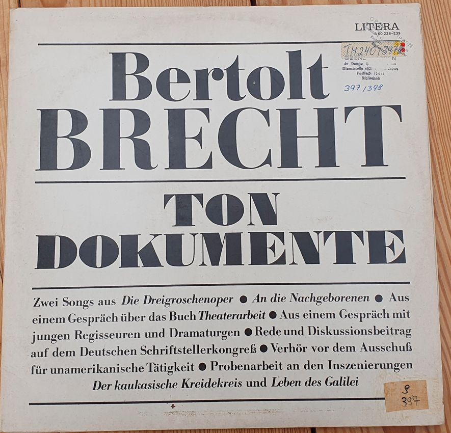 Schallplatte LP Bertolt Brecht Ton Dokumente D in Thale