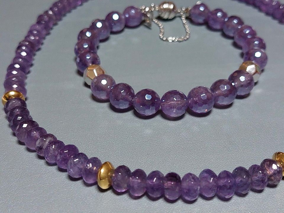 Sogni d'oro Amethyst Halskette 375 Gold 925 Silberzeit Edelsteine in Overath