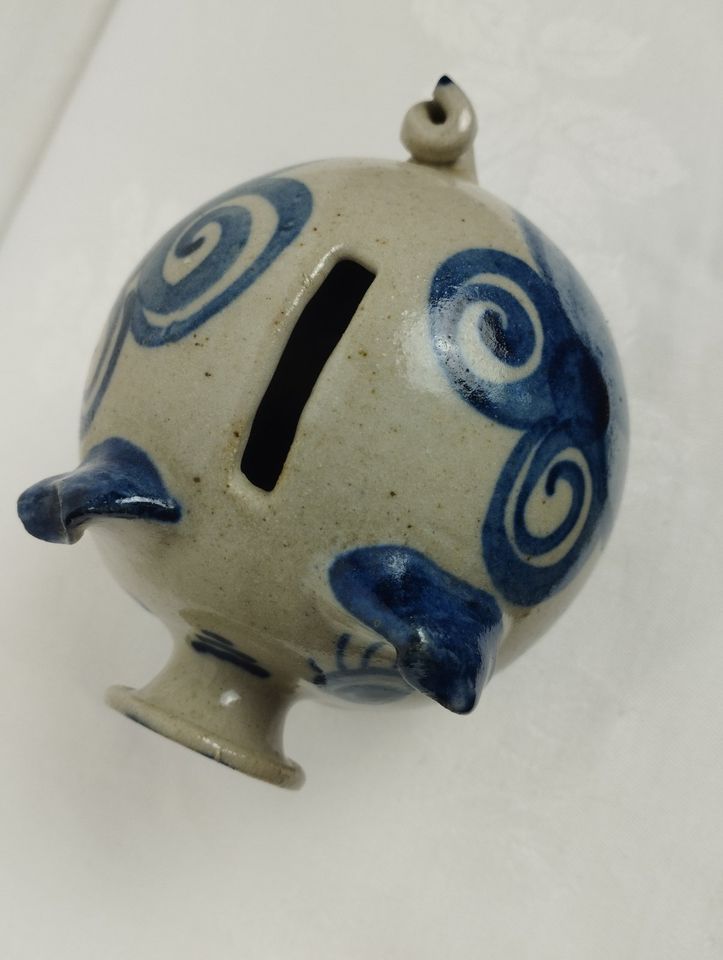 Sparschwein handgetöpfert Keramik Waldenburg grau/blau in Hohenstein-Ernstthal