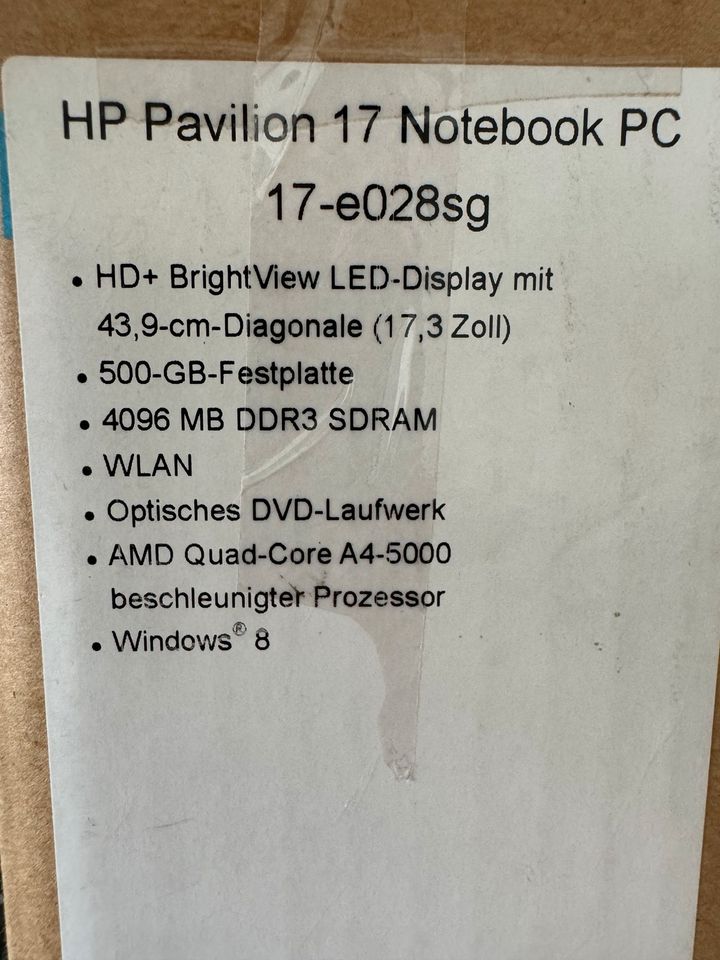 HP Pavilion 17 -e028sg Notebook Laptop PC / 500GB / 17,3 Zoll in Hiddenhausen