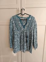 Bluse Boho Blockdruck Muster Hemd Oberteil Blumen blau Spitze Dresden - Cotta Vorschau