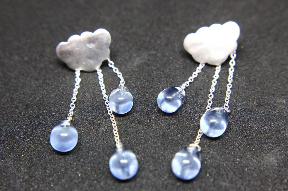 Regenwolke Ohrringe aus 925 Sterling Silber Wolke mit Aquamarin in Geisingen