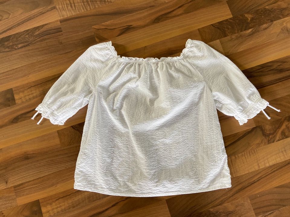 H&M Bluse weiß Gr. 170 Carmenausschnitt in Wirges  