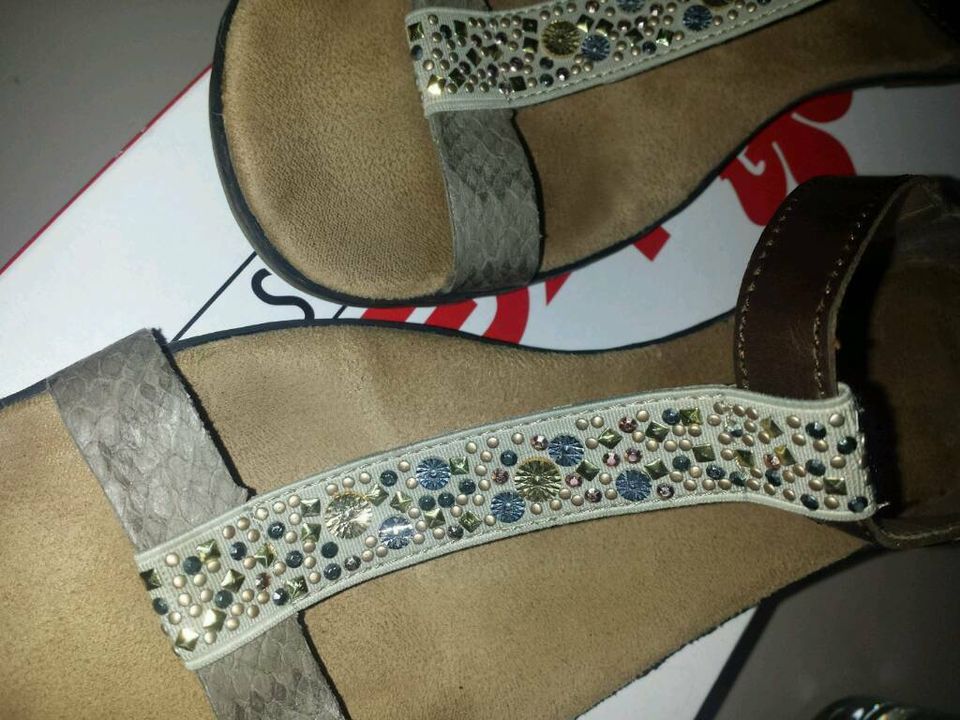 Rieker T-Steg Sandalen beige braun glitzer Strass Steinchen,Gr.37 in Saarbrücken