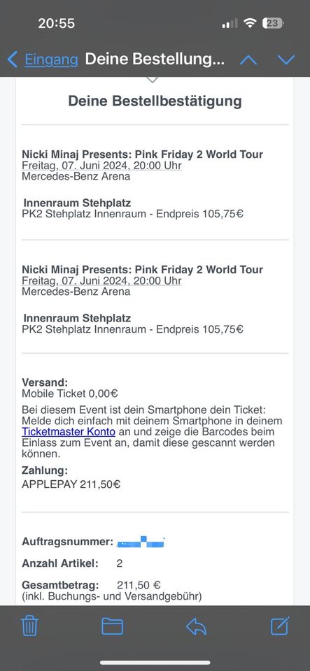 2x Nicki Minaj ONLINE Tickets - Berlin in Saarbrücken