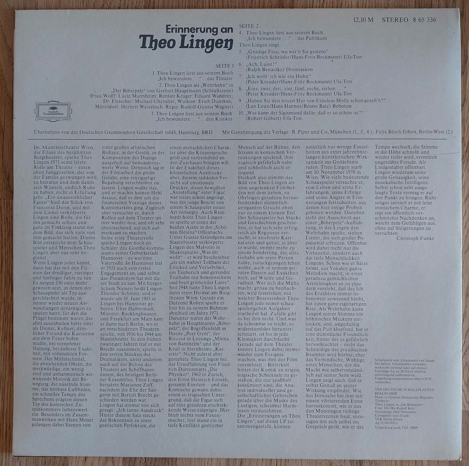 LP "Erinnerungen an Theo Lingen" von Litera in Gröditz