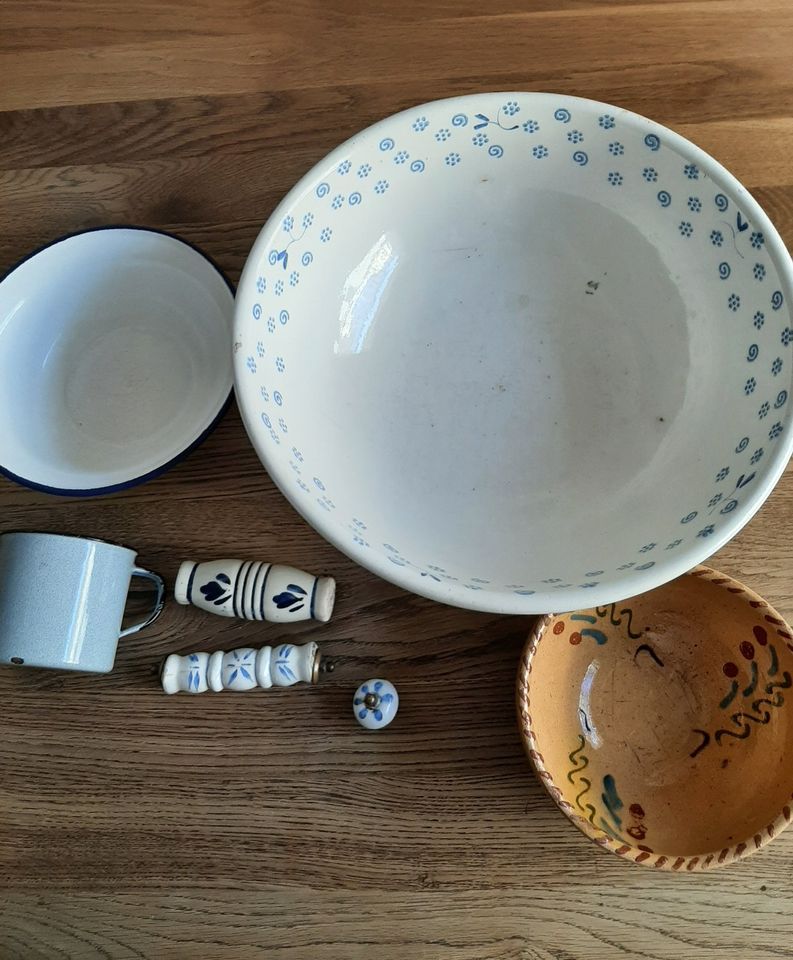 Vintage - Keramikschüssel-Keramikgriffe - Becher in Mainaschaff