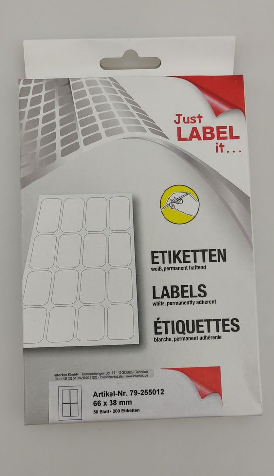 300 Packungen Haftetiketten 66x38mm, Restposten Paletten Großhandelwaren kaufen in Tanna