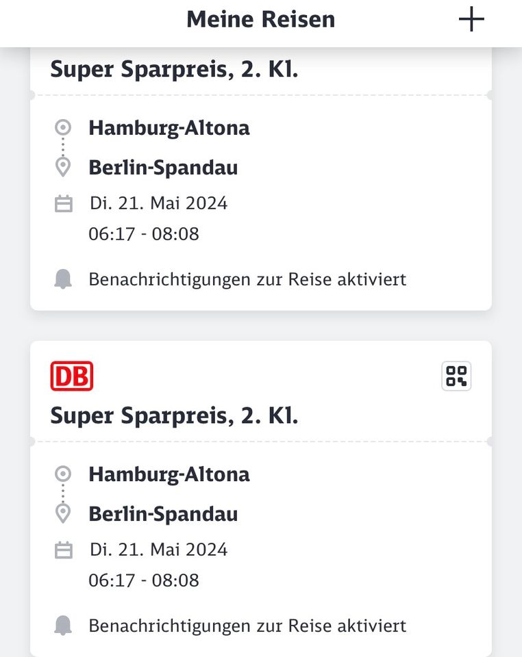 Bahnticket Hamburg Berlin 21.05.2024 in Hamburg