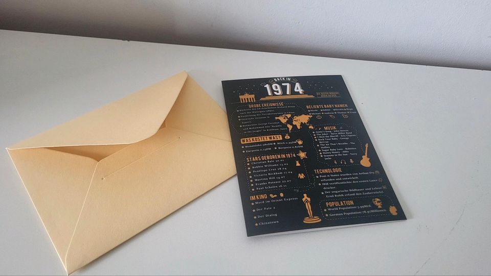 Verkauft - Karte mit Umschlag zum 50. Geburtstag Jahrgang 1974 in Berlin