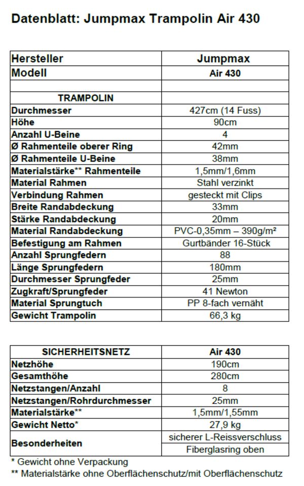 Gartentrampolin Air 430 mit Sicherheitsnetz, Leiter und Plane in Frankfurt am Main