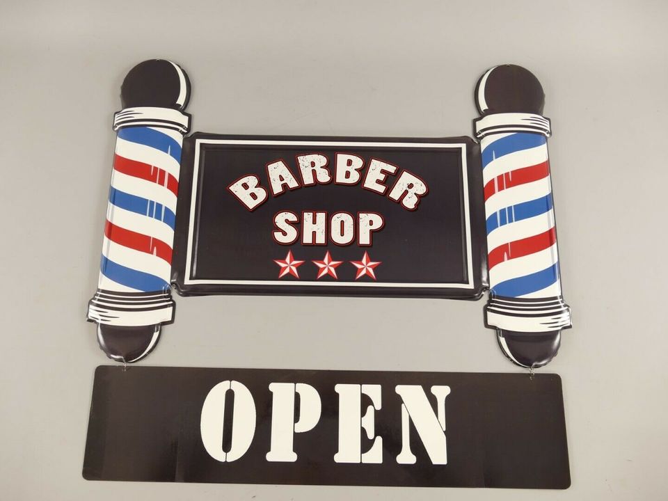 Barber Shop - Stahlblechschild (Gestanzt) 65x69cm OPEN in Greetsiel