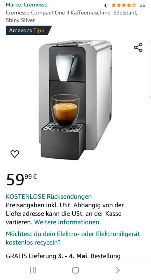 Cremesso Compact One II Kaffeemaschine in Hannover
