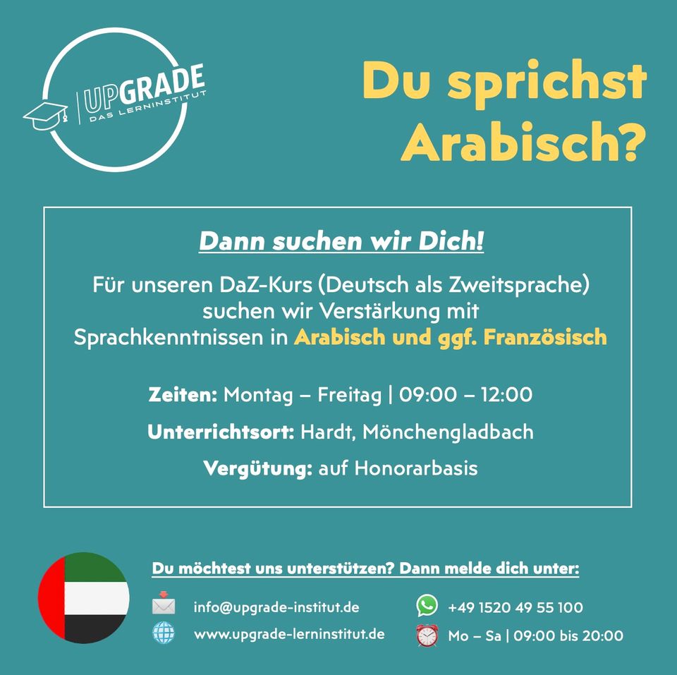 Suchen Unterstützung im DaZ-Kurs mit Arabisch-Kenntnissen in Mönchengladbach