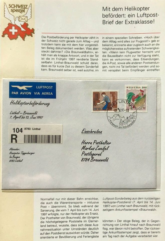 Briefmarken-Album Schweiz -Ersttagsbriefe kommentiert in Düsseldorf