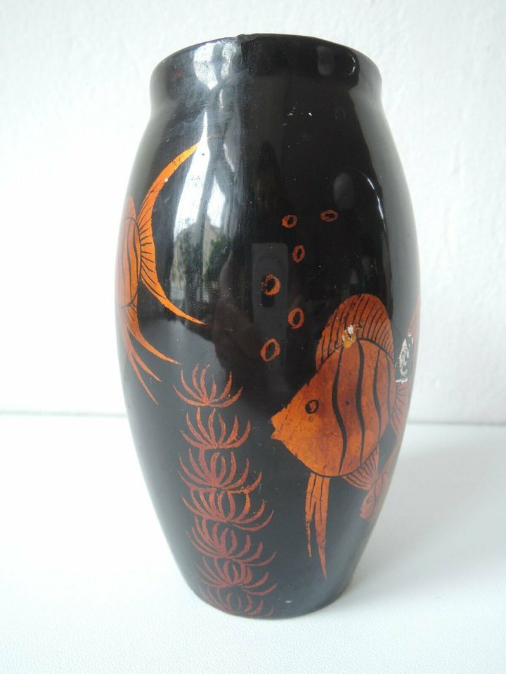 Blumenvase Vase Skalare Fische Keramik Schwarz Kupfer 70er in Berlin