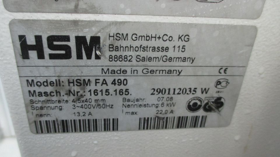 Aktenvernichter papierschredder schredder Hsm FA 490 in Görlitz