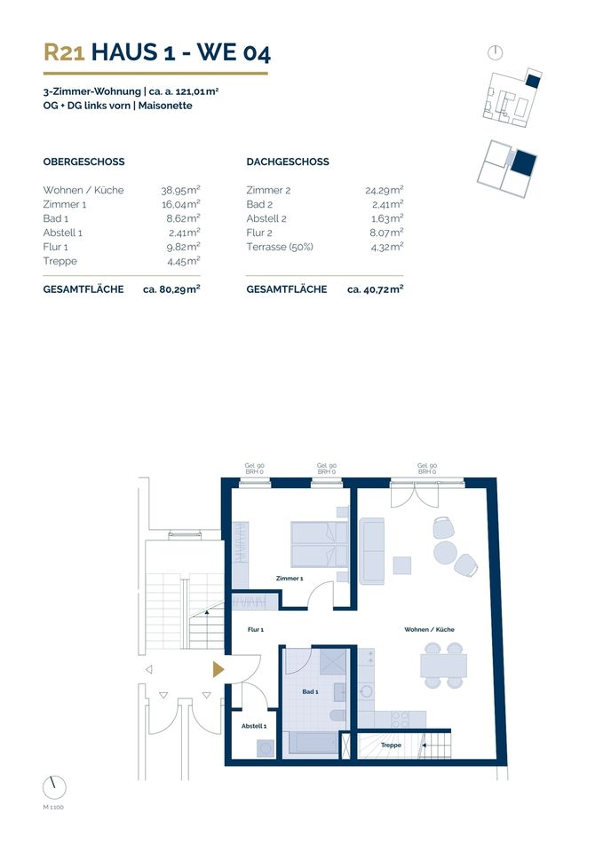 Bezugsfertig Ende September 2024: exklusive 3-Zimmer-Maisonette-Wohnung in Teltow