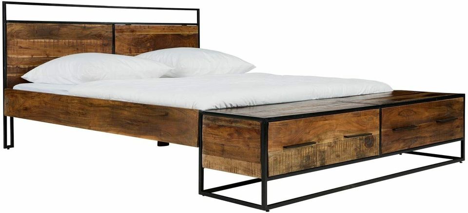 Bett Oklahoma m. Bettbank massiv 180x200 Holz Akazie & Metall Industrie NEUWARE in Ronneburg