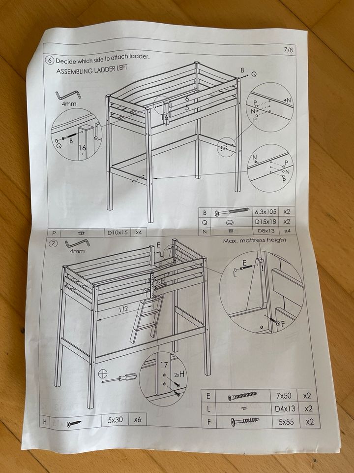 Hochbett Pino Bett 90 x 200 cm, fertig abgebaut, einfache Montage in Nettersheim