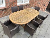 Teak Holz Gartentisch mit 6 Rattan-Stühlen Niedersachsen - Wardenburg Vorschau